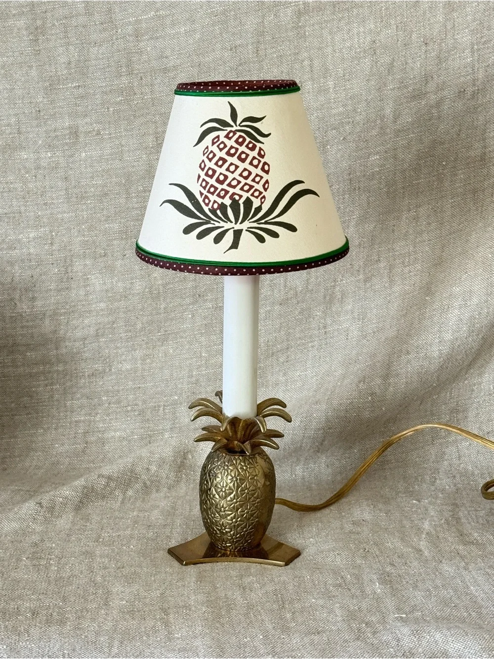 vintage brass pineapple mini lamp w/ Pat Wade shade